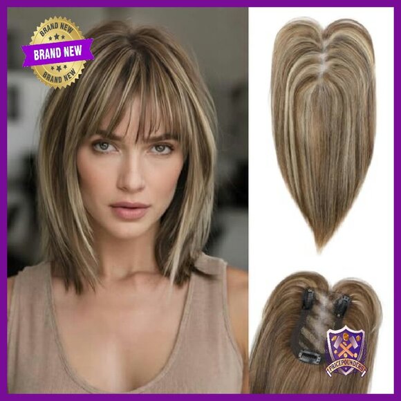 Real Human Hair Topper with Bangs 4x2.5in Lace Base for Thinning Hair main image 8